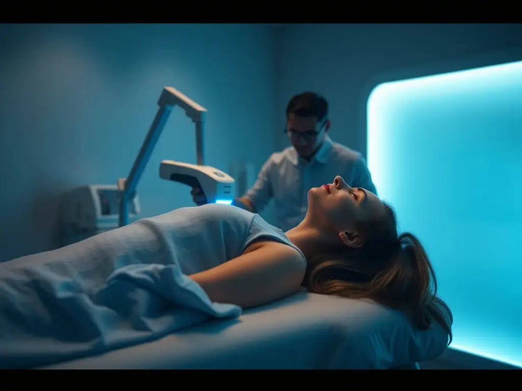 A state-of-the-art laser device being used by a trained technician at Sazian Specialist Clinic for a skin resurfacing procedure.