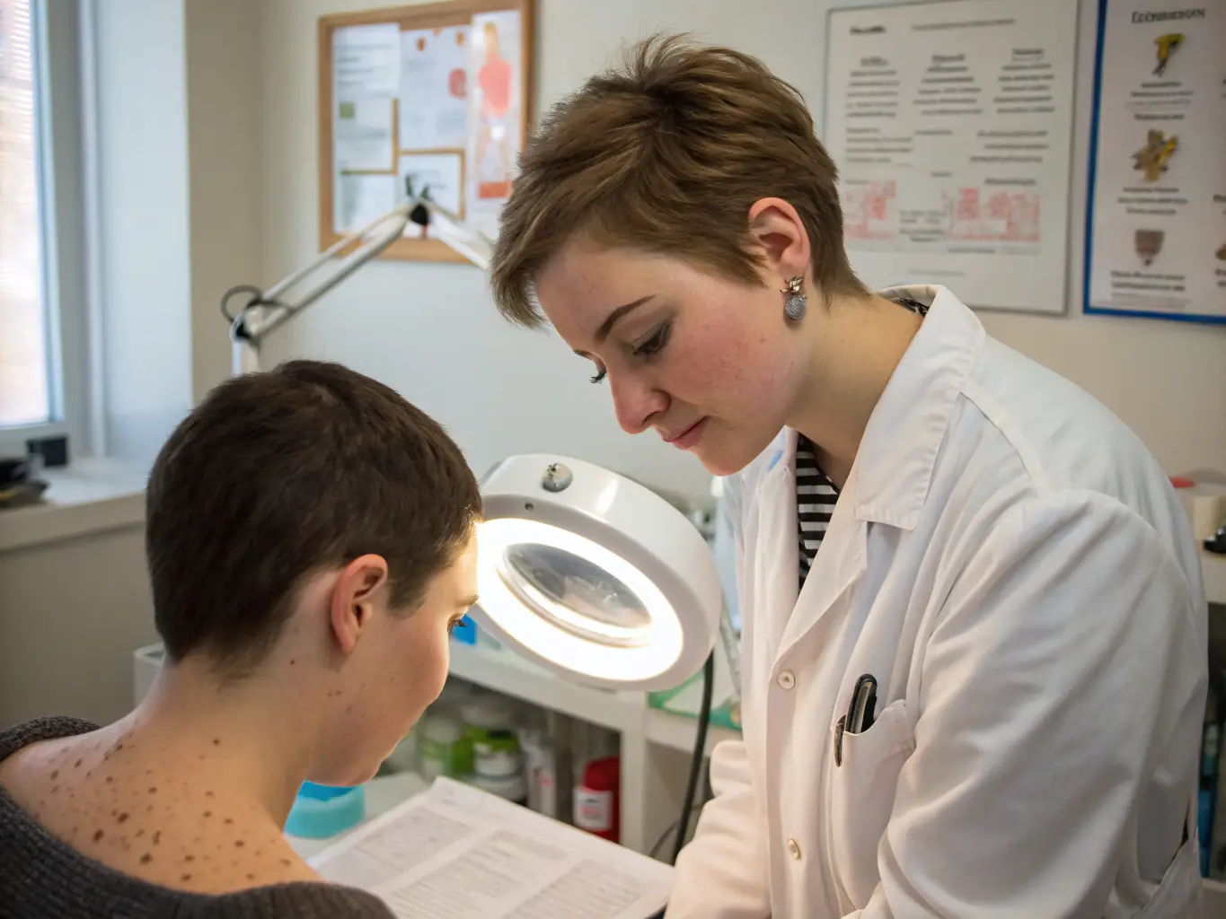 A close-up shot of a patient's skin being examined by a dermatologist at Sazian Specialist Clinic, highlighting the use of advanced diagnostic tools.